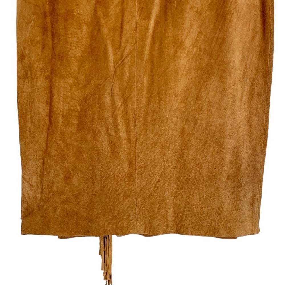 Vintage COMINT Western Suede Leather Fringe Midi Skirt Size 9/10 - Picture 6 of 9